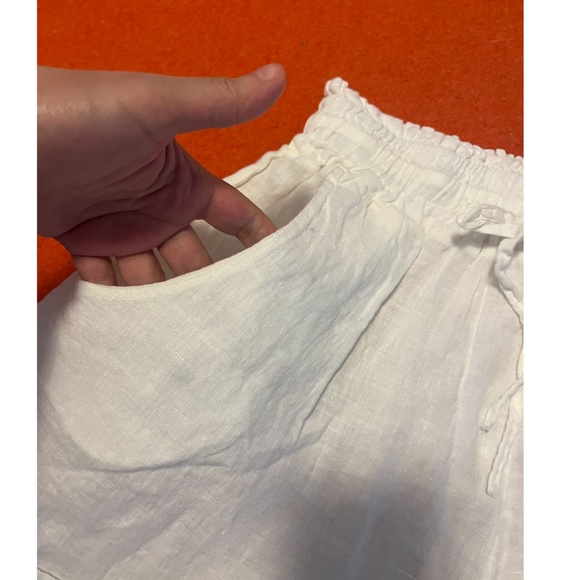 Retro white high waist pure linen gathered shorts bermudas NWT - Picture 4 of 9